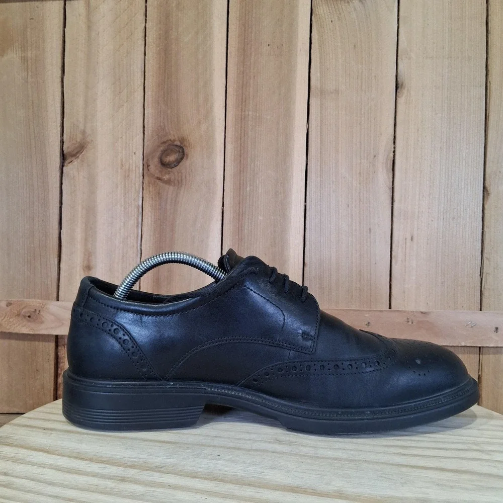 ECCO Lisbon Shoes Mens 9.5‎ 43 EU Black Leather Wingtip Brogue Oxford Comfort
